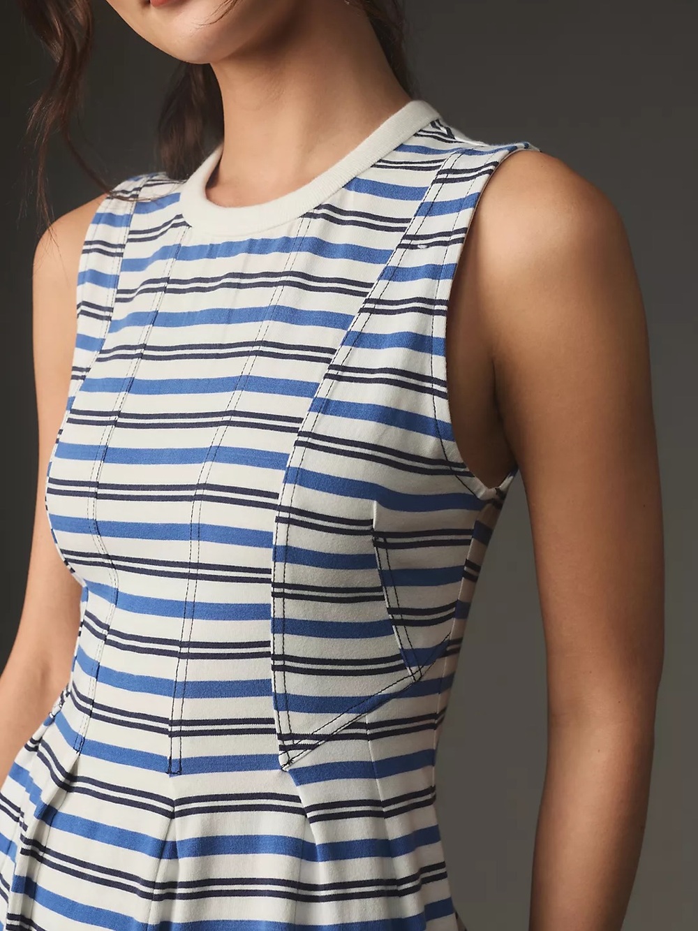 By Anthropologie Blue and White Striped Sleeveless A-Line Midi Dress - Picture 3 of 10